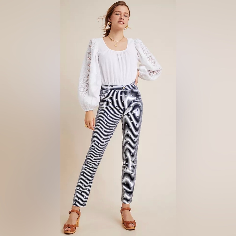 Anthropologie The Essential Slim‎ Trousers Striped Medallion Pants 4
